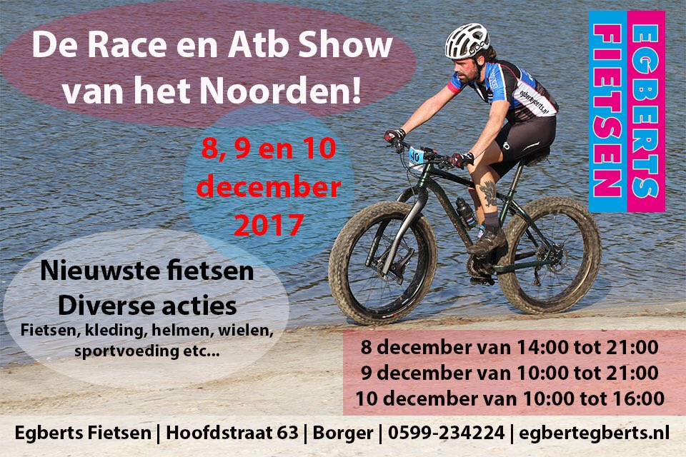 egbertsfietsen1's tweet photo. De Race en Atb Show van het Noorden! 8, 9 en 10 december. Mooie merken aanwezig, hapje, drankje en veel gezelligheid. #retweet https://t.co/szgRMzrRrs