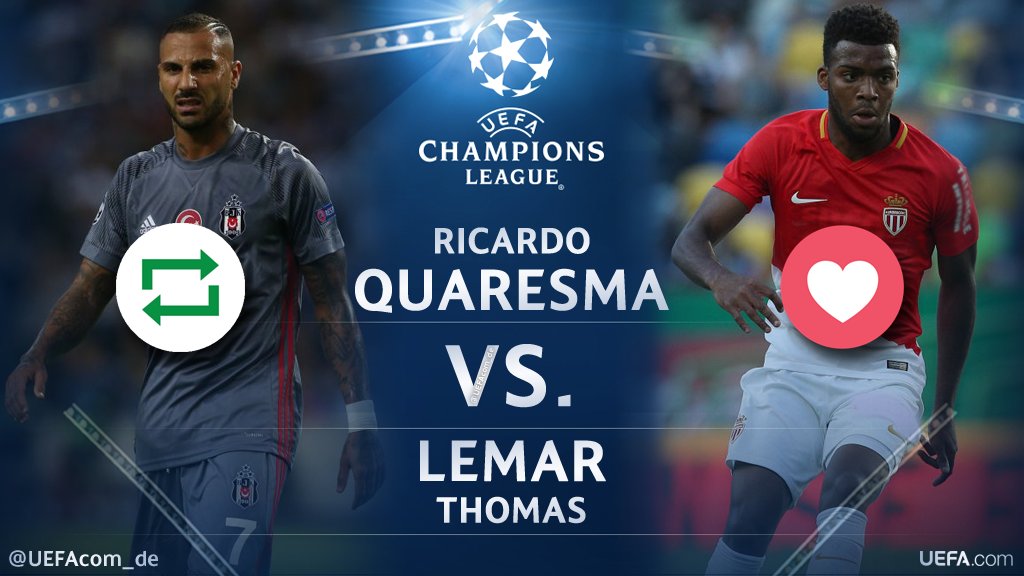 #UCL Countdown 🕘

🔁 = <a href="/07RQuaresma/">Ricardo Quaresma</a>
❤️ = Thomas #Lemar

#BJKASM #Beşiktaş #ASMonaco