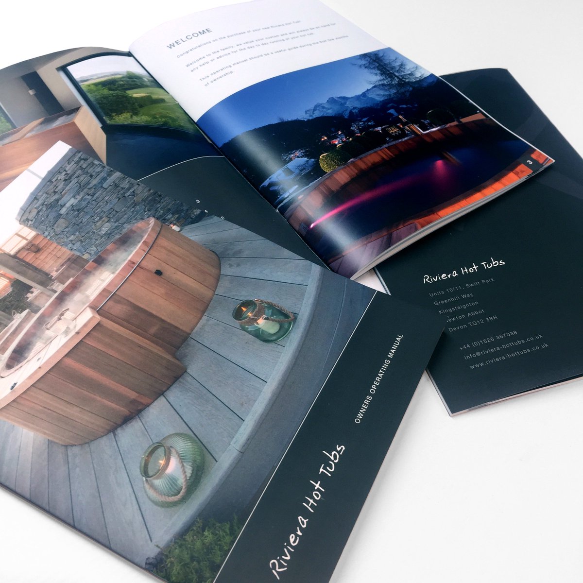 SlimDesignPrint's tweet photo. New 40pp full colour handover #booklets for Riviera Hot Tubs. #Designed and #printed by Slim Design. Call us for more details 01803 690239 https://t.co/gxCQcKEcuT