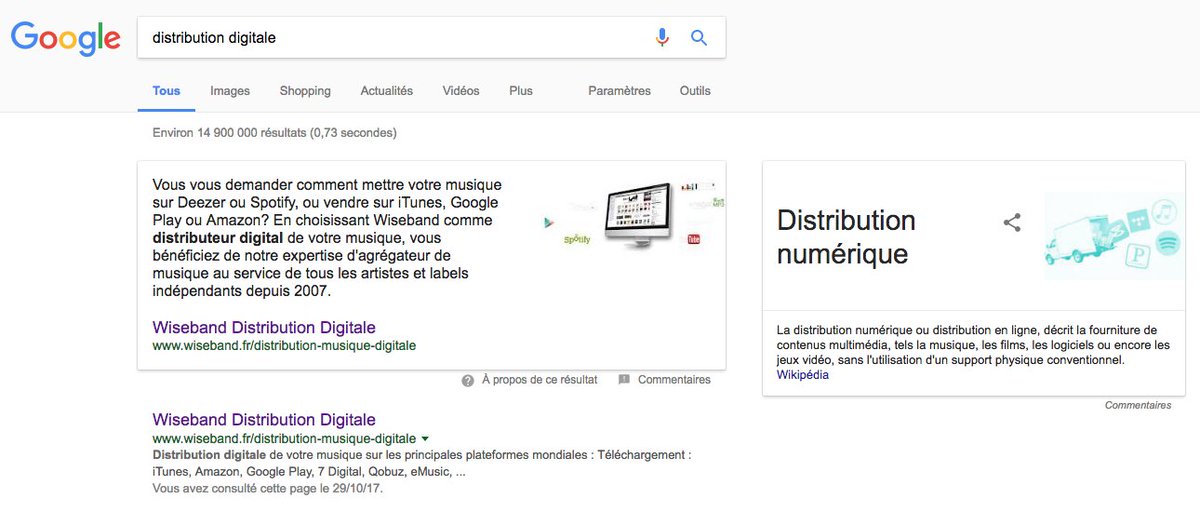 WiseBand's tweet photo. @WiseBand au top du #référencement @Google sur #distribution #digitale 💪
#naturel #SEO #good #job https://t.co/1sTjqYSAjS