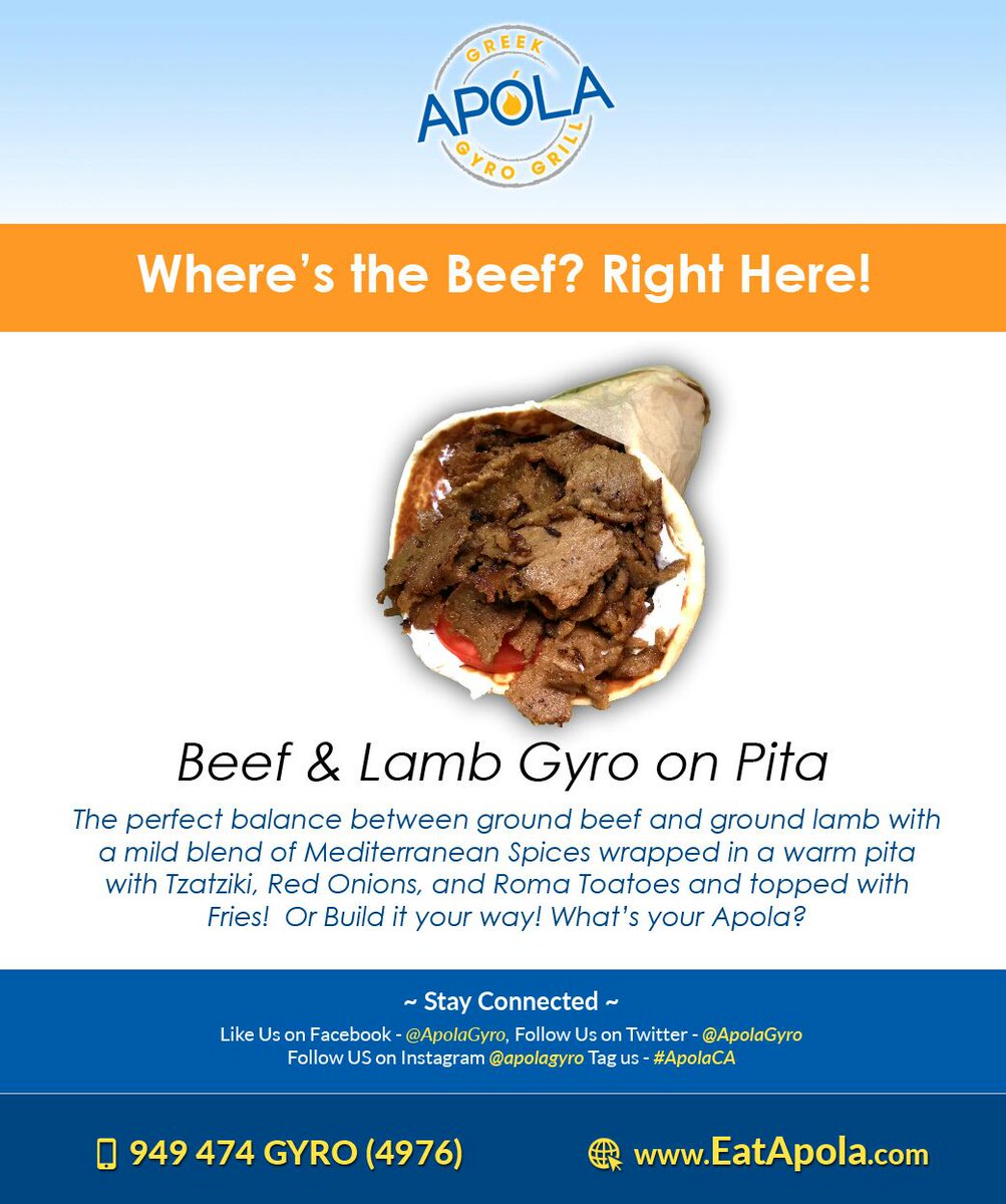 ApolaGyro's tweet photo. Best Greek food from APOLA #GreekStuff #GreekFood #ApolaCA #greekfood #authentic #gyrotime #apolatime #haveityourway #apolastyle #California https://t.co/ppWAPE6ojA