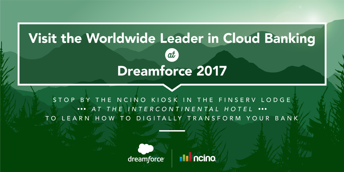 ncino's tweet photo. One week until #DF17! Between two keynotes, 11 sessions, and a booth in the FinServ lodge, @ncino will be easy to find. Let's connect. https://t.co/8dIp3IdhTx