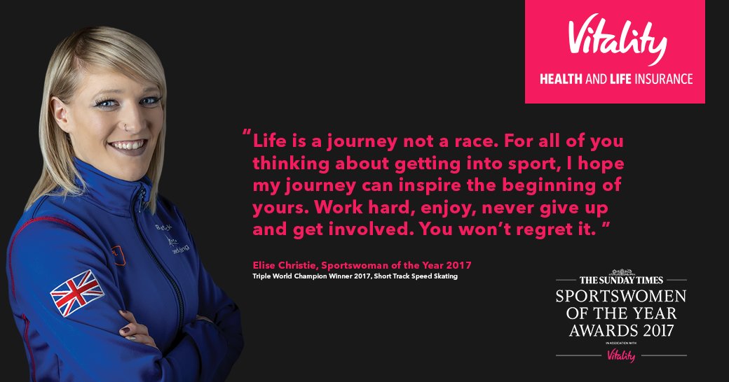 VitalityAdviser's tweet photo. Be inspired by Elise Christie, Sportswoman of the Year 2017 and join a local sports team. #SWOTY2017 #WomenInSport #getinvolved https://t.co/r8swhvfq6k