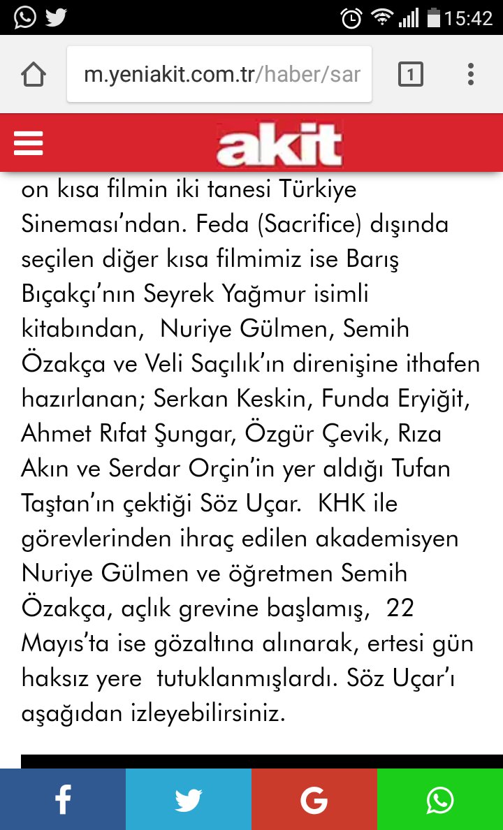 Direnişimiz için yapılan 'Söz Uçar' kısa filminin aldığı ödülleri haber yapan Yeni Akit gazetesi haksız yere tutuklandığımızı da belirtmiş.