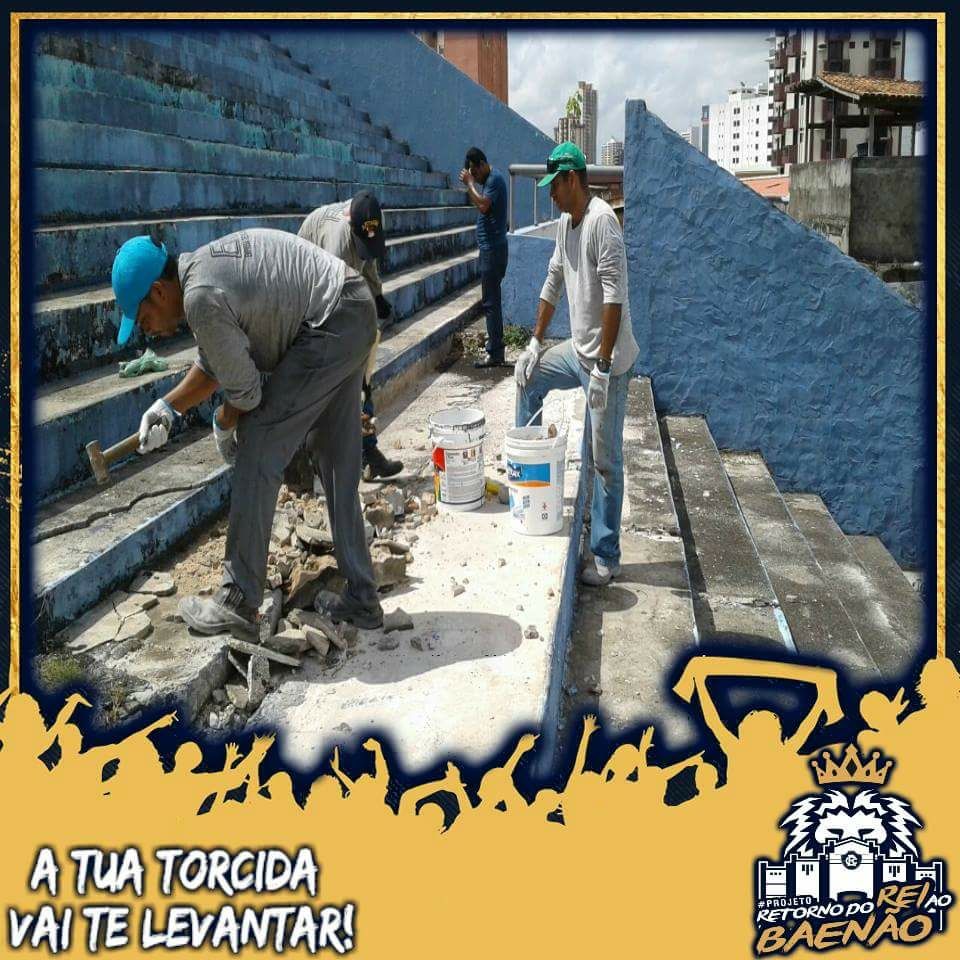 Cf27Magno's tweet photo. Começou hoje mais uma etapa da reconstrução do estádio Baenão, do @ClubeDoRemo. A recuperação da arquibancada da Almirante Barroso. https://t.co/uXOET0fnMz