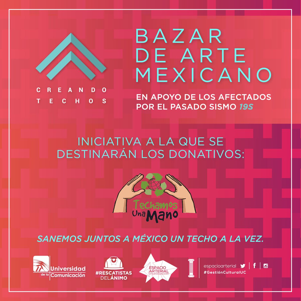 ¡Se acerca la fecha para el bazar de <a href="/CreandoTechos/">Creando Techos</a> 
Parte de los donativos serán destinados para: <a href="/techamosunamano/">Techamos Una Mano</a> 
4 y 5 de noviembre.