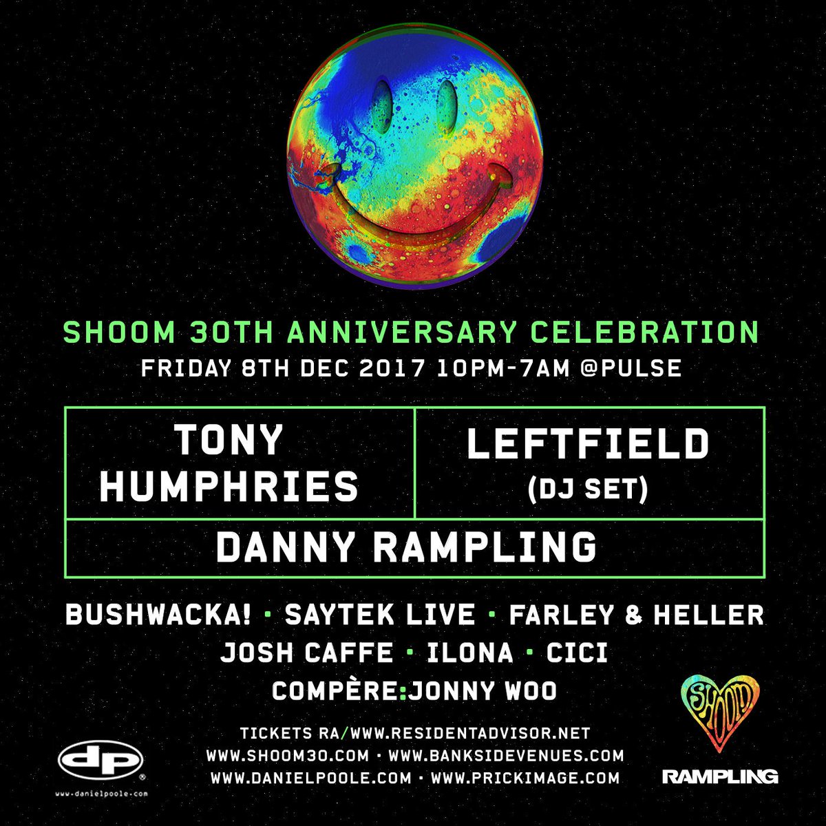 Danny Rampling presents 30 Years Of Shoom at Pulse in December. Check out that lineup... wow!! Tickets on sale here: bit.ly/2xDuZeM