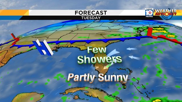Tuesday brings patchy a.m. fog,  few east coast showers, partly sunny afternoon with seasonably warm temps. https://t.co/43akccDjJE