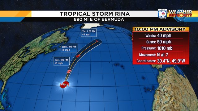 Tropical Storm Rina forms over the Atlantic Ocean. It is not a threat to land. https://t.co/Jcr3C1JTmQ