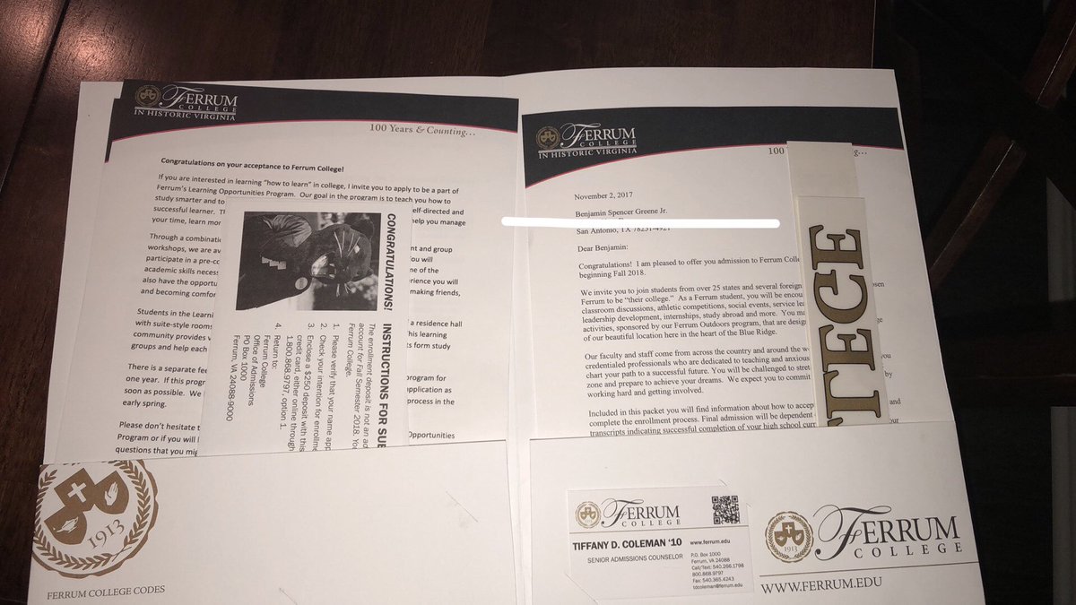 BjGreene12's tweet photo. My first acceptance letter ๐๐พ
#Ferrum22 ๐๐ค https://t.co/gkEJT1SkG0