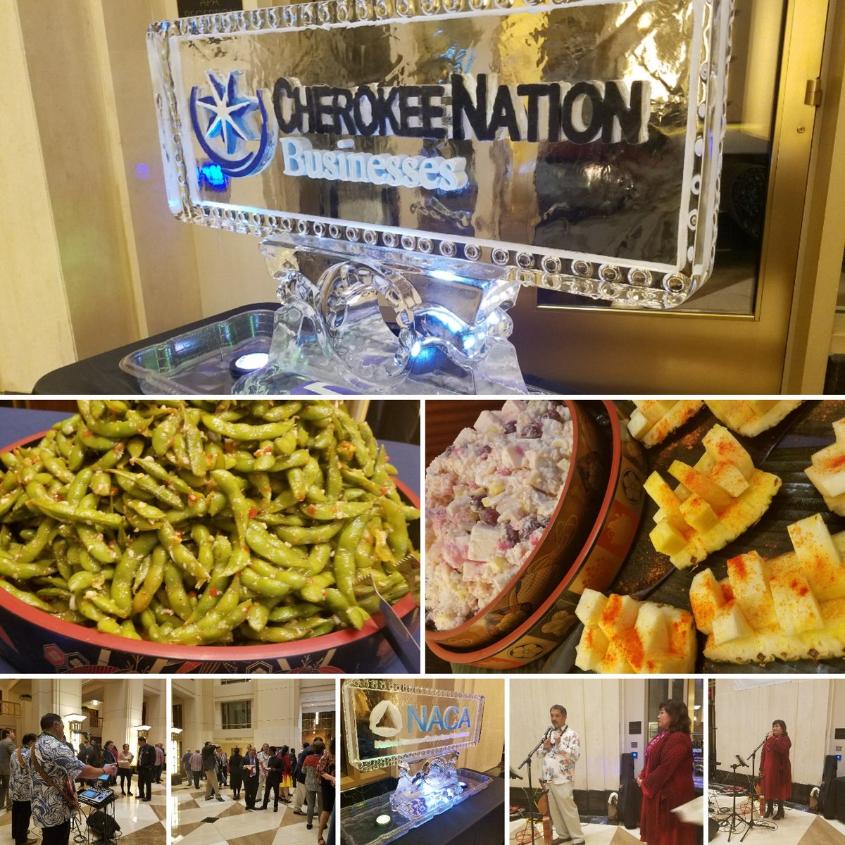 Native8a's tweet photo. #NACA2017 Day 1 Complete! Thank you @CherokeeNation Businesses for sponsoring the E Komo Mai Welcome Reception. Food by @ALOHA_CR3W. #ono https://t.co/VQ29dLUr71