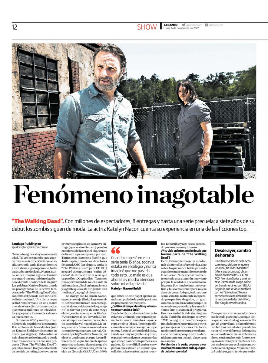 EspectaculosLR's tweet photo. La octava temporada de #WalkingDead sigue imparable. Pasaron siete años pero los zombis siguen de moda https://t.co/sqjTytvEmw