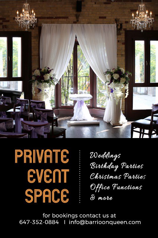 Book your next big event with us! #HolidaysAreComing #party. Email us at reservations@barrioonqueen.com or give us a call 647 352 0884
