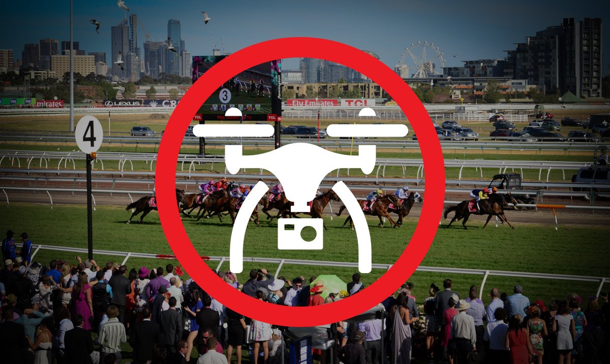 CASABriefing's tweet photo. Flying your drone over people is a neigh-neigh at the #MelbourneCup @FlemingtonVRC Be drone safe: https://t.co/SEguFfVd8O @VictoriaPolice https://t.co/V0muqIGggb