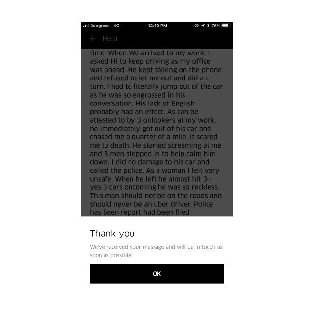 AucklandNewsNow's tweet photo. About today-Thank god several men were witness &amp; kept him from attacking me. He had his fists raised. #YouDontAttackWomenInNZ @Uber_Support https://t.co/A5QGzr3kS5