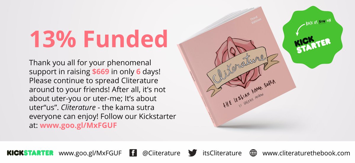 ItsCliterature's tweet photo. It's day 6 of #Cliterature's #Kickstarter and we've raised almost $700! Please continue to support Cliterature at https://t.co/UVugAhBZw3 https://t.co/6VSyaD0ikX