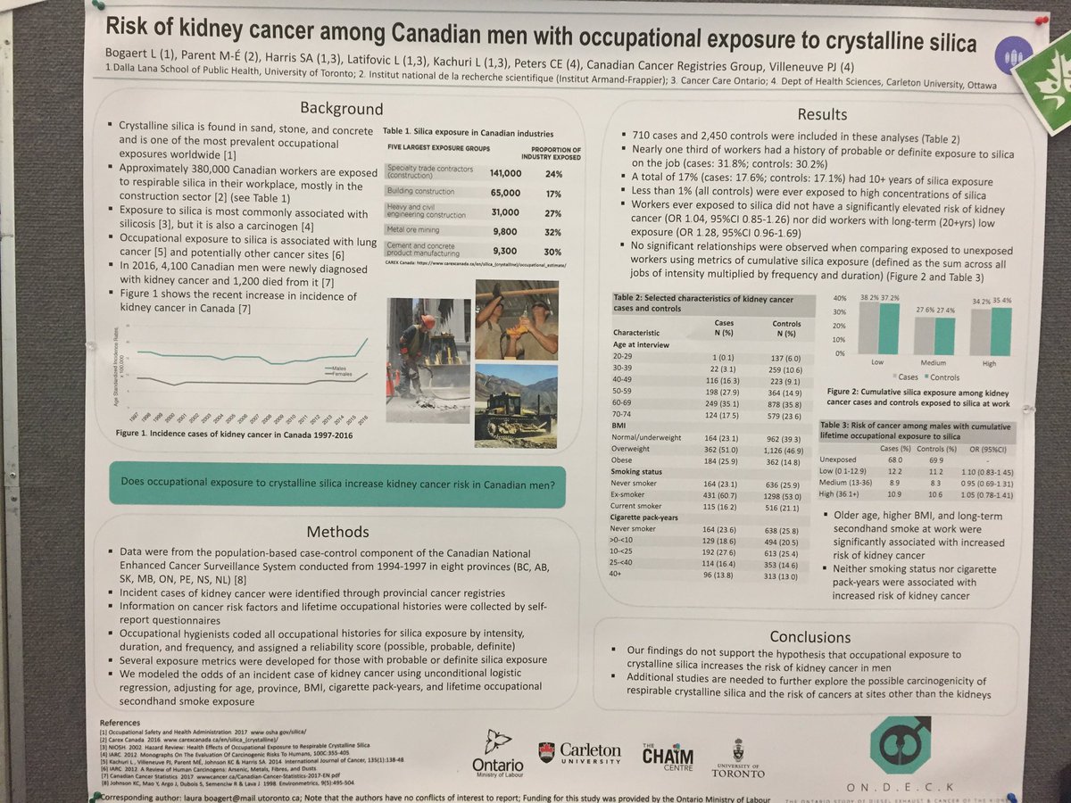 Poster from our ON-DECK team member Laura, on dust exposures and kidney cancer! #CCRC2017 #kidneycancer #occupation #exposure <a href="/ONlabour/">Onlabour</a>