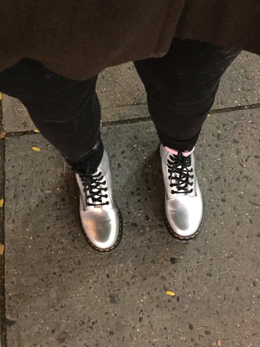 edenbrower's tweet photo. I love these silver doc martens john got me but I forgot what breaking in boots feels like. #ow #owie #punkpoints https://t.co/dnio08OmLV