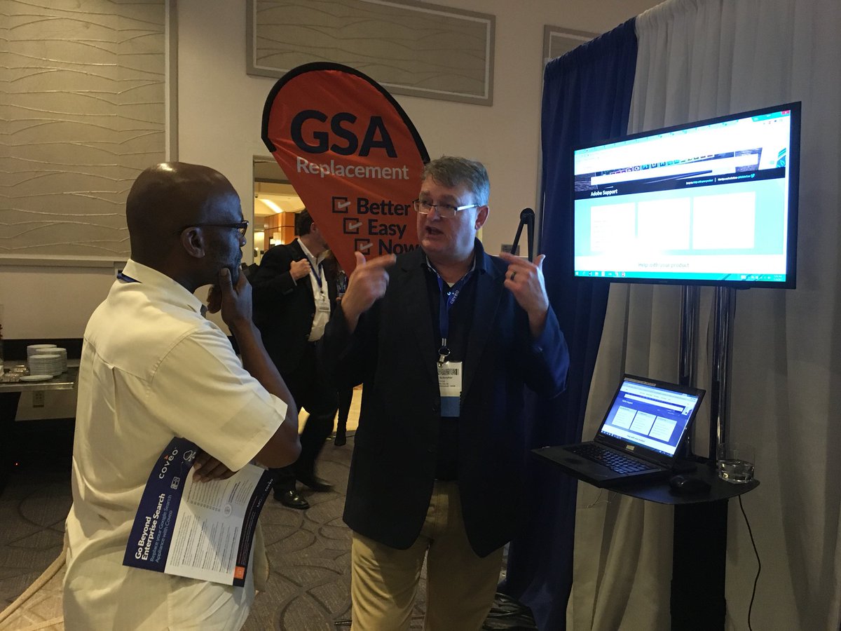 CanBritGirl's tweet photo. What’s been the hot topic at the @Coveo booth today at #kmworld? #GSAReplacement. Come talk to us to learn more! https://t.co/OH7kBR4Z99