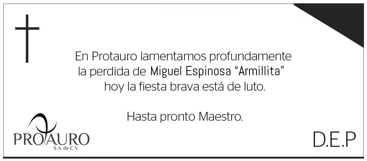 ProTauro_'s tweet photo. En #Protauro lamentamos esta gran perdida para la familia taurina. https://t.co/Q7tlQeH7hC