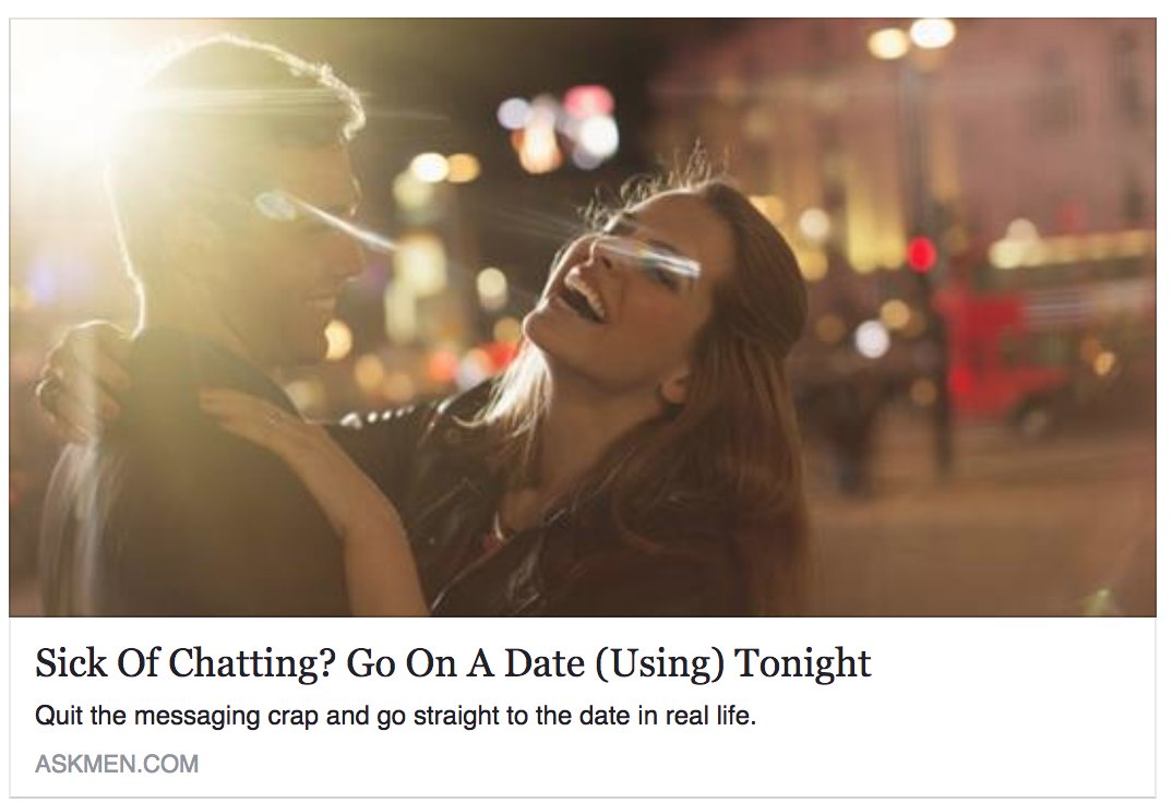 thetonightapp's tweet photo. The "simple solution" to online dating woes, writes @joelbalsam, is "JUST GO ON THE FREAKING DATE!" https://t.co/6BRPxSEl1H https://t.co/EPi9e3Ww30