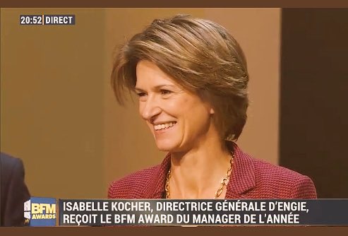 CecileDELETTRE's tweet photo. Bravo ! @isabelle_kocher CEO @ENGIEgroup Prix BFMAwards du Manager de l'année  remis par Benoît Potier CEO @airliquidegroup  #Transformation https://t.co/LokIrc2BFy