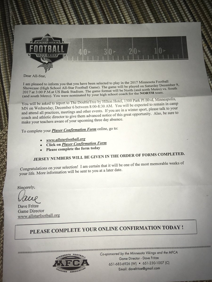 18sidbor's tweet photo. I’m proud and honored to have been selected to represent Becker High School in the MN High School All-Star Football Game on the North team. https://t.co/9z7kcaTDmH