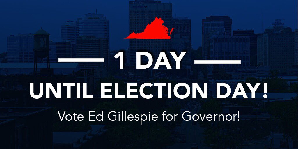 #Virginia: #ElectionDay is TOMORROW. It is CRITICAL that you get out and #votefored! #vagov vote.gop