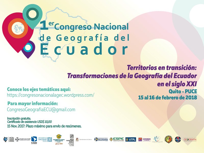 DCTIG_FACES's tweet photo. 1er Congreso Nacional de Geografía de #Ecuador. Información: https://t.co/ElloXGbtdH https://t.co/cOHs40tFs4