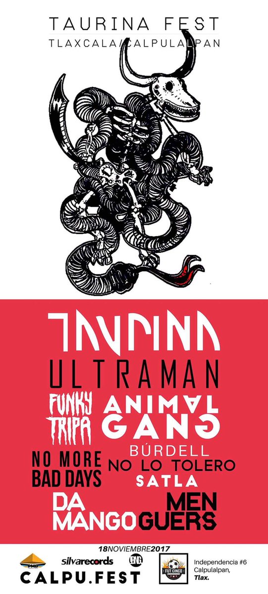 Ya estamos listos para el Taurina Fest en Calpulalpan, Tlaxcala. 😈🌝👊🏼✌🏼
#TaurinaFest #RockAndRoll #VivaElToro