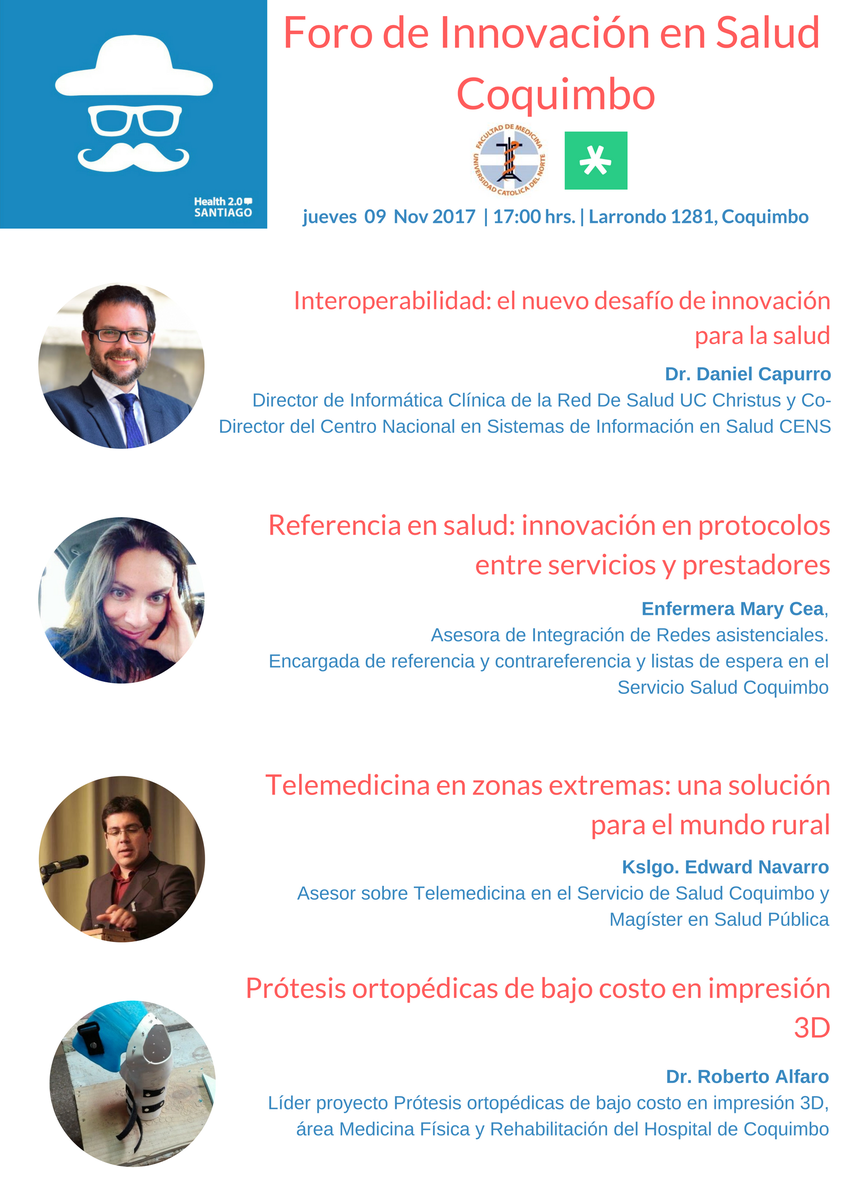 SantiagoHealth's tweet photo. No te pierdas el nuevo MeetUp #Health20! El Foro de Innovación en Salud de #Coquimbo, en la @FAMEDUCN inscríbete https://t.co/NnH8asPjrn https://t.co/HHSKMqc7wv