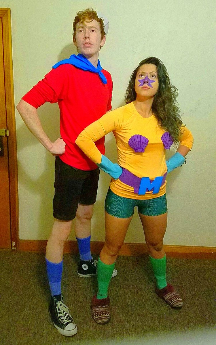 tphale21's tweet photo. I think we pulled off our costumes quite "swimmingly"! #MermaidManAndBarnacleBoy https://t.co/Uvo0Dvu4Vm