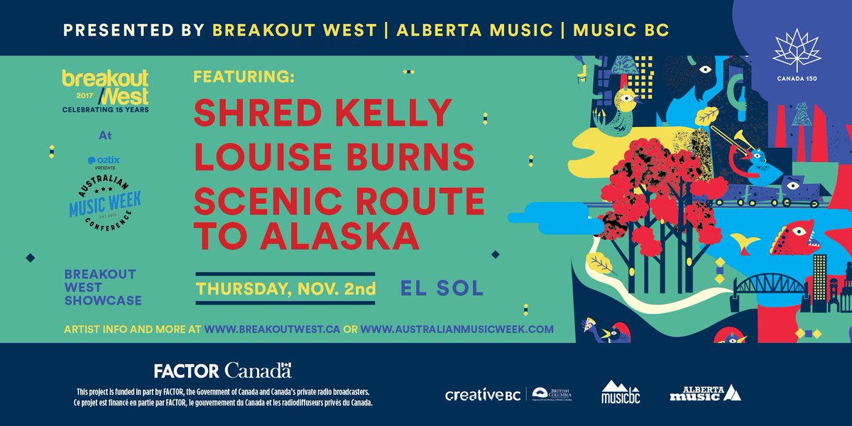 BreakOutWest's tweet photo. Safe travels to all our artists headed to showcase at @AustMusicWeek 🍁❤️🐨 #FACTORFunded #AMW2017 https://t.co/7950zkb8B2