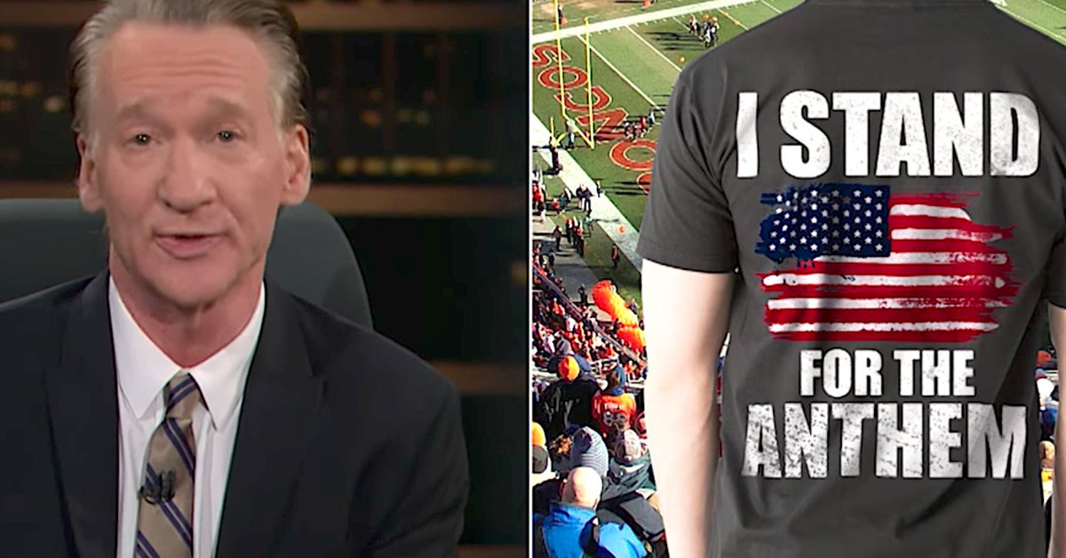 HuffPost's tweet photo. Bill Maher rips "fetish" patriots who cluelessly wrap themselves in the flag https://t.co/fLgNbJKrWu https://t.co/dpuvHReHo9