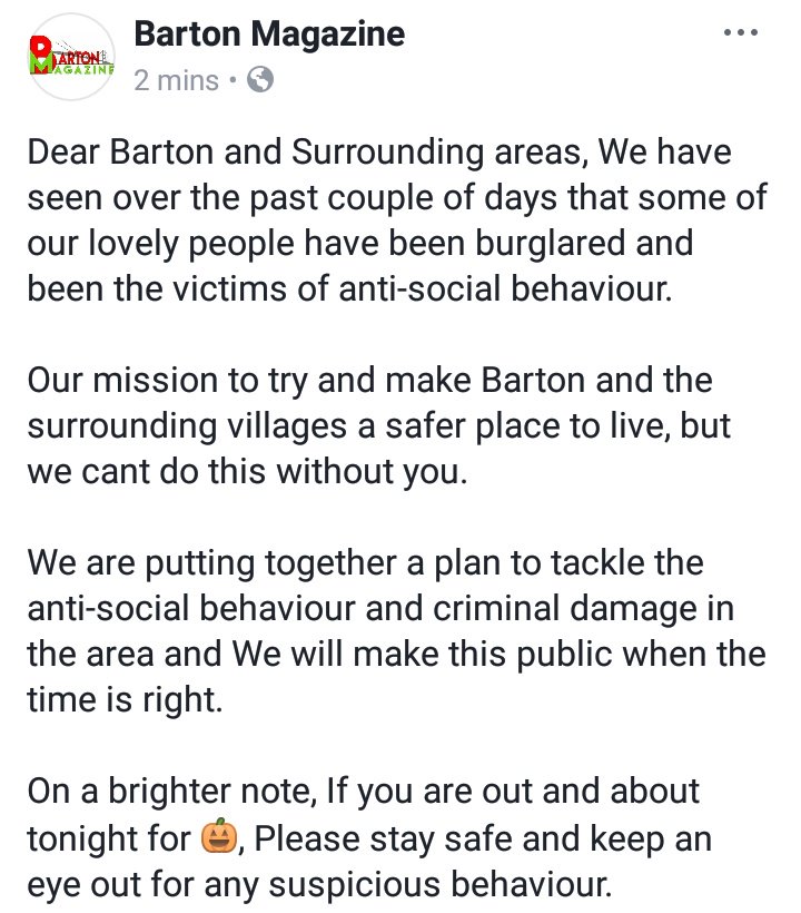 Stay safe Barton!