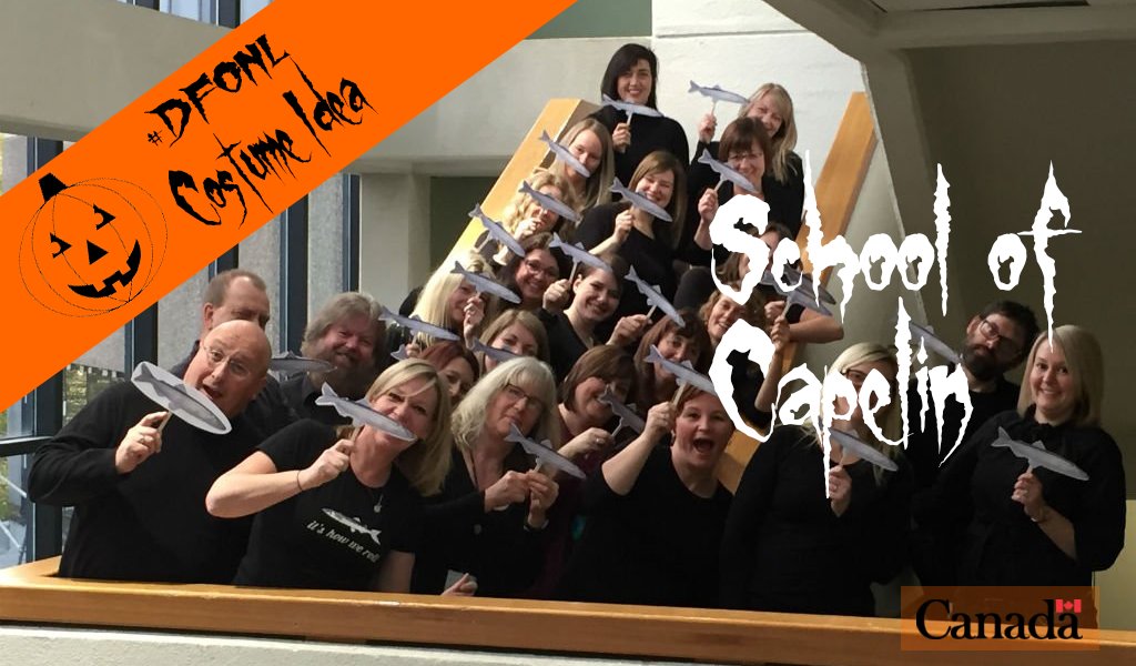 DFO_NL's tweet photo. #DFONL #Halloween costume idea #3: Get a group of friends together &amp; go as a school of capelin. Because #itshowweroll #CapelinRoll2017 https://t.co/Wo06YfuxQs