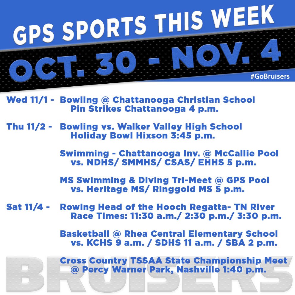 BruiserSports's tweet photo. Bowling, Swimming, Rowing, and Basketball are all in action this week. @GPSCrossCountry competes for a Division II State Title on Saturday. https://t.co/mu7gQPsyrW
