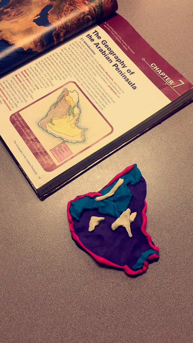 miss_sayed_UMS's tweet photo. Students demonstrated their knowledge of the Arabian peninsula using play-doh today! Shoutout to @MrsGarlitz for the great techfree idea! :) https://t.co/YYbGmO6uwS