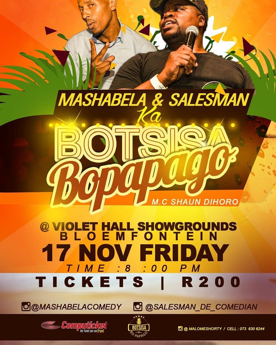 Salesman312's tweet photo. Early bird Special.. tickets now R150.. #Bloemfontein #SalesmanLeMashabela #Botsisa #Papago November #IdolsSA #StopFarmMurders #FarmMurders https://t.co/RfkvMWAafg