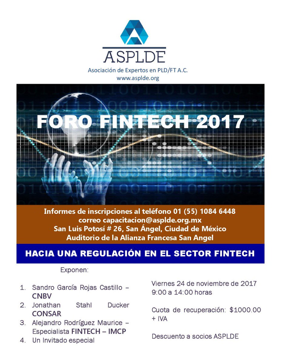 ASPLDE_'s tweet photo. #ASPLDE Organiza #FOROFINTECH #FINTECH #BITCOINS #CyberMonday https://t.co/G0UxNkAA3h