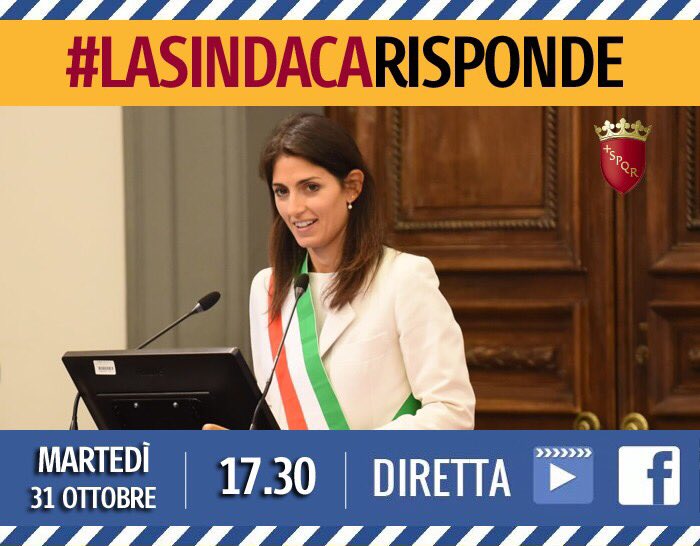 virginiaraggi's tweet photo. Domani alle 17.30 sarò in diretta su Facebook per rispondere alle vostre domande: https://t.co/yhAoFc1BTT https://t.co/SN3ieVLgBe