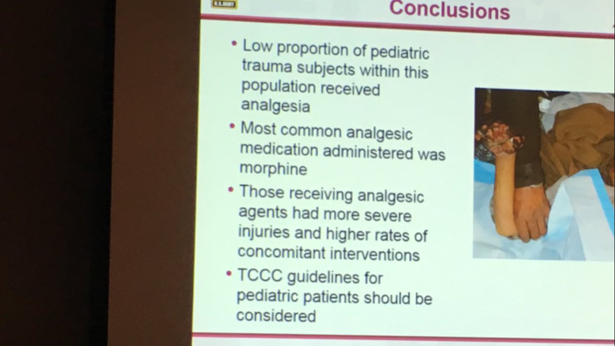 EMROrep's tweet photo. ARMY study showing preferred pediatric analgesia in trauma patients. Ketamine and fentanyl are most popular. #ACEP17 @MetroHealth_EM https://t.co/XSLuyWOS1W