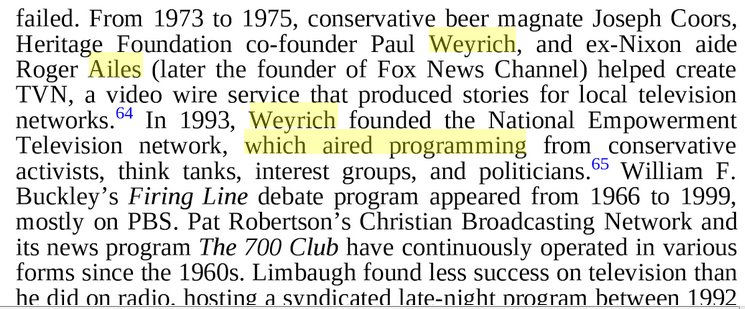 4. Source: Weyrich (whose Free Congress Foundation wrote the "guerilla tactics" manual) once worked w/ Roger Ailes!  https://books.google.com/books?id=85LSDAAAQBAJ&pg=PT172&lpg=PT172&dq=Ailes+%22which+aired+programming%22+Weyrich&source=bl&ots=rJGVZlxu2n&sig=F_mq5tFNKeWNfC9deuPHFGnek94&hl=en&sa=X&ved=0ahUKEwi7uNe9ipnXAhUhslQKHarRB50Q6AEIKDAA#v=onepage&q=Ailes%20%22which%20aired%20programming%22%20Weyrich&f=false