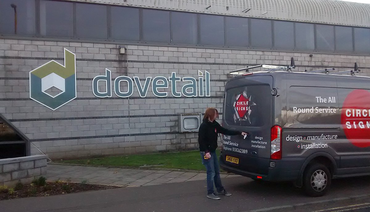 Great contract for Dovetail. 10mm big letters, pole signs, folded aluminium, window graphics. Job done. #latefinish #teamcircle