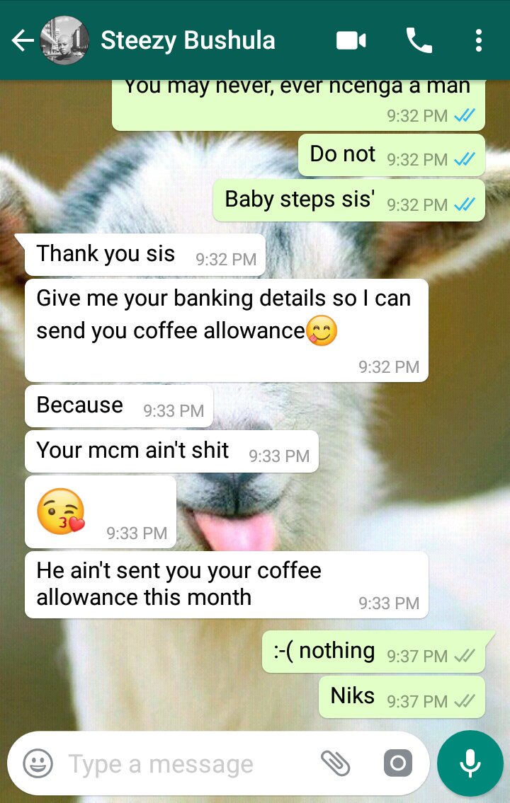 LolaMonareng's tweet photo. My best friend providing leadership, #coffeeallowance - when will your fave? https://t.co/CvmZGWQqs1
