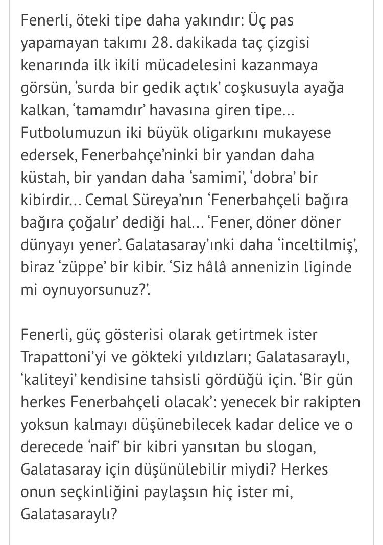 Fener’den 7, Beşiktaş’tan 5 puan öndeyiz. AMA...

Cemal Süreya ve ondan esinle Tanıl Bora bizi anlatmış(tı):