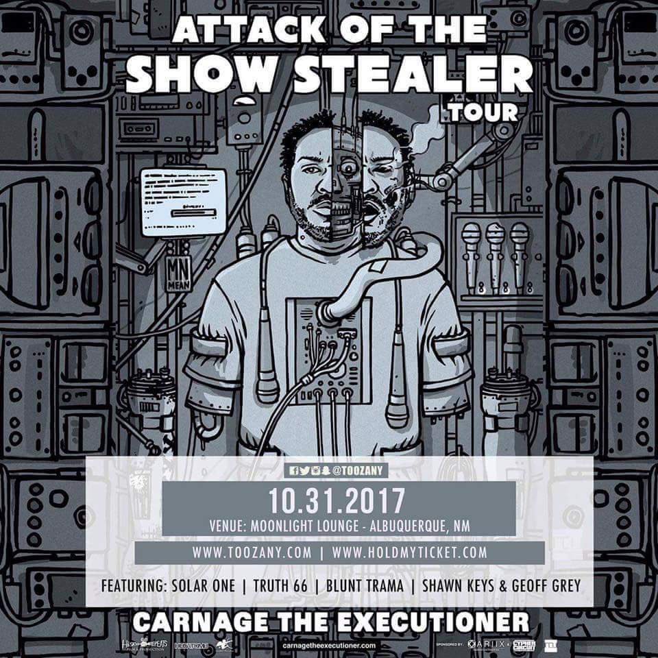 CarnageXXXL's tweet photo. 2moro: @TooZany presents Carnage's #AttackOfTheShowStealer Tour &amp; Halloween Party @MoonlightABQ w/ @truthsixtysix @SolarUno &amp; more! 7PM/$10. https://t.co/8DiHkiCAjm