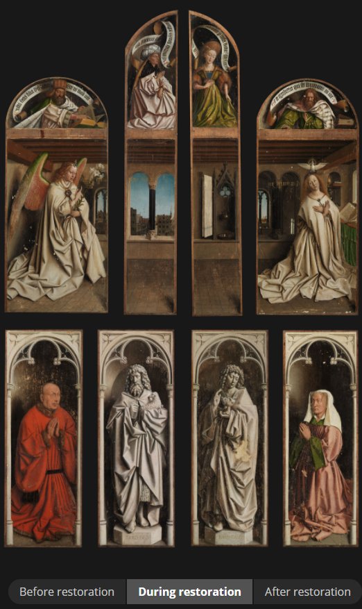 onslies's tweet photo. TOO COOL! The Ghent Altar Piece's super-zoom website is updated: shows the difference made by the restoration. 
https://t.co/qa0rmxHWHH https://t.co/XJ4KAvHi9k