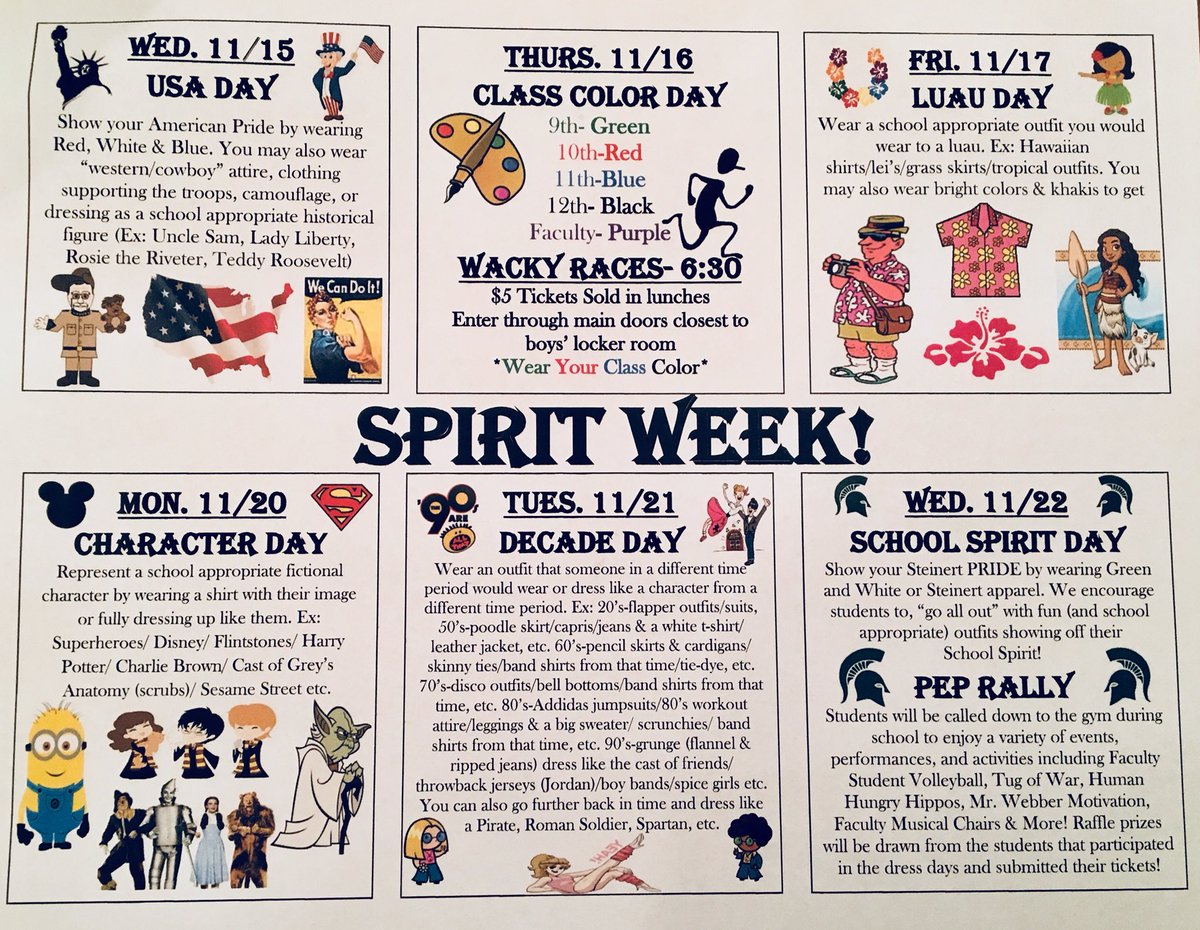 Start getting your outfits ready now!! Can’t wait! #SpiritWeek #SteinertPRIDE