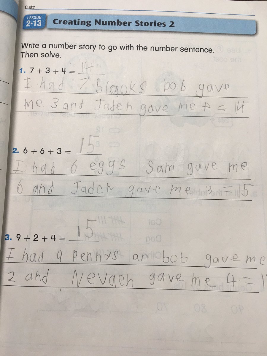 MrsRamirez3's tweet photo. We are working so hard creating number stories to match our number models! Check out this awesome work! #math #firstgrade #creativity https://t.co/mWrGhBC2Bk